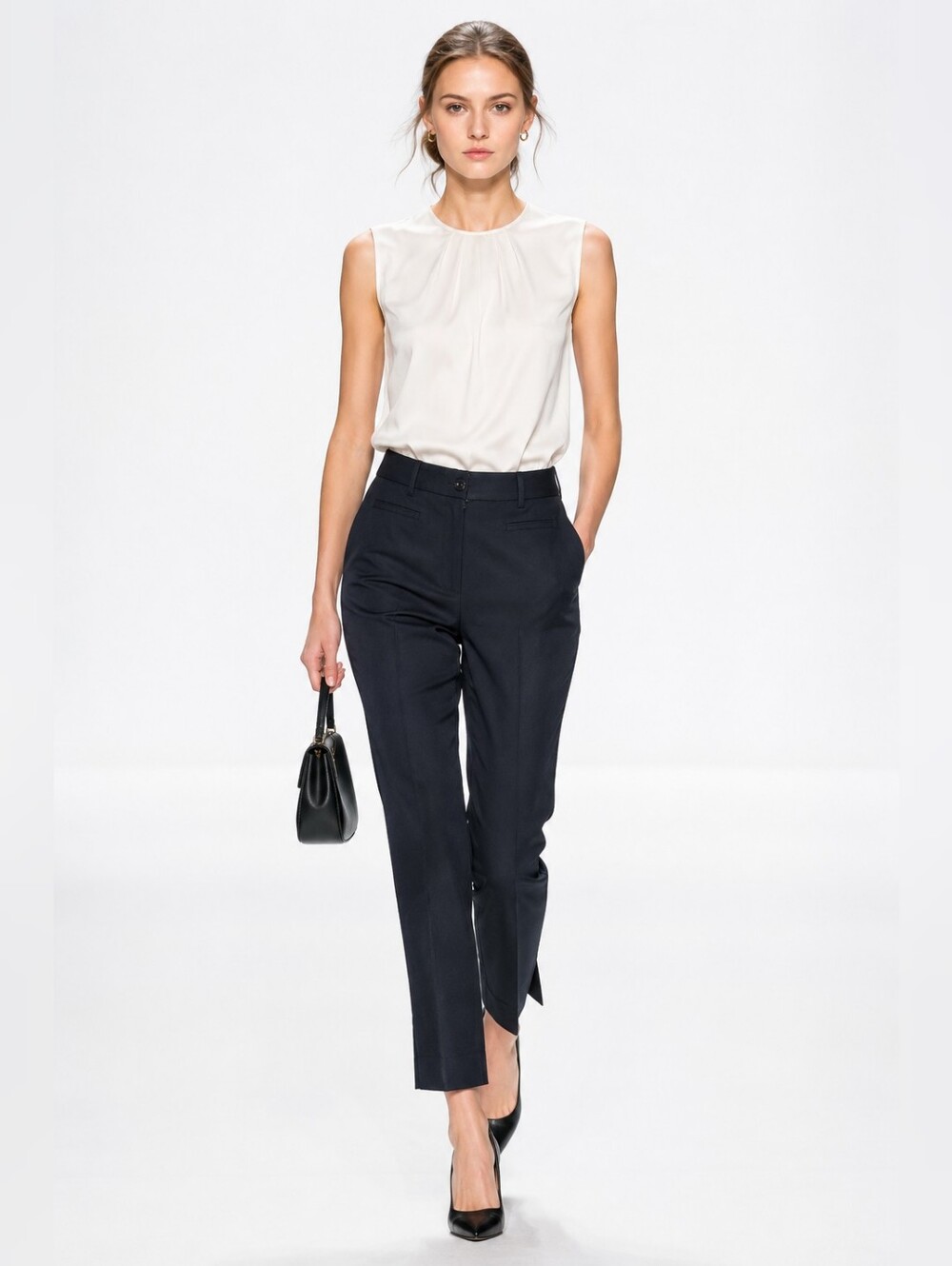 Ann Taylor Black Ankle Pants Size 4 Cotton Stretch Slit Hem Trousers